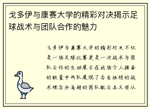 戈多伊与康赛大学的精彩对决揭示足球战术与团队合作的魅力