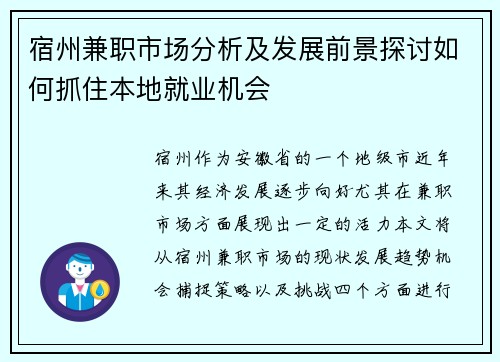 宿州兼职市场分析及发展前景探讨如何抓住本地就业机会