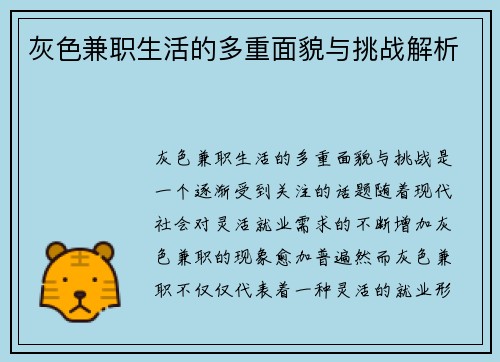 灰色兼职生活的多重面貌与挑战解析